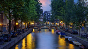 Canal at night in Amsterdam